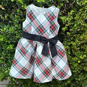 Charming Plaid Kids Dress with Black Bow